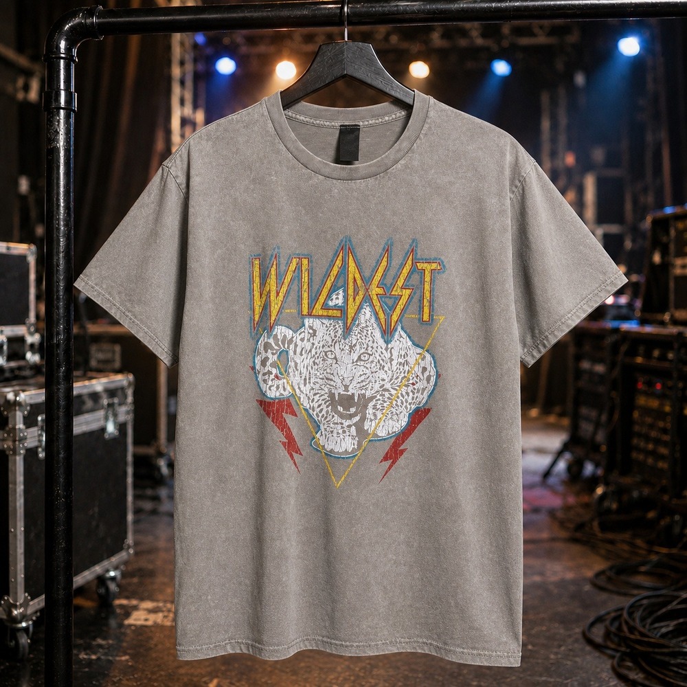 Wildest Leopard Graphic Tee Gray Acid Wash Oversized Rock Streetwear S/M